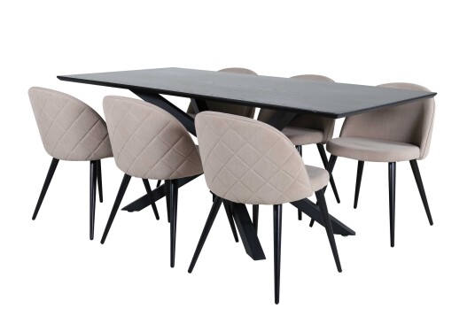 Venture Design Piazza & Velvet spisegruppe Beige/svart 6 stoler & bord 180 x 90 cm