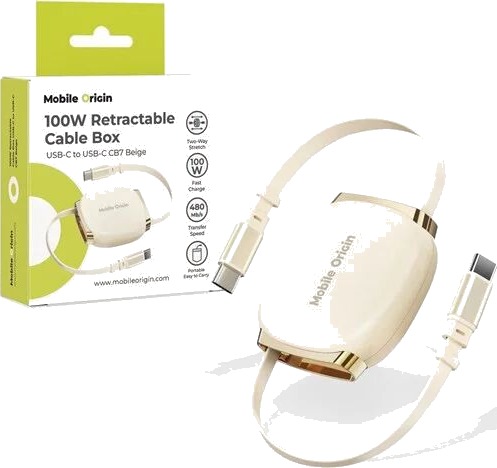 Mobile Origin Retractable USB C Cable Box 100W beige MO CB7 BG