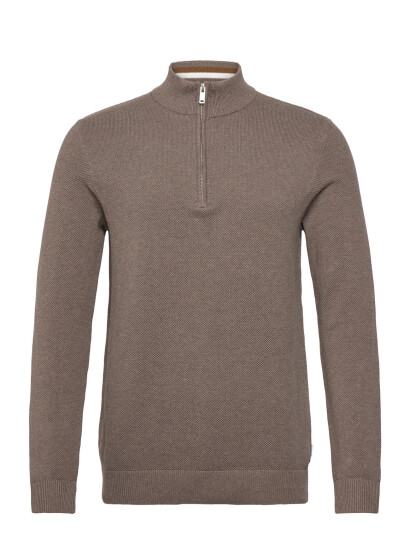 Lindbergh Structure Zip Neck Knit - Brown - S