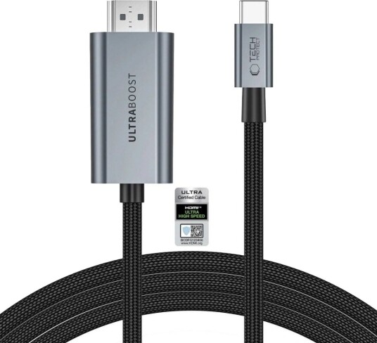 Tech-Protect UltraBoost USB-C til HDMI 2.1-kabel, 200 cm, 8K, 60 Hz – grå
