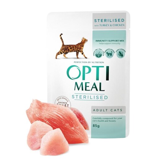 Optimeal Cat Adult & Senior Sterilised Turkey & Chicken Fillet In Gravy Våtfôr Til Katt 12 X 85 G