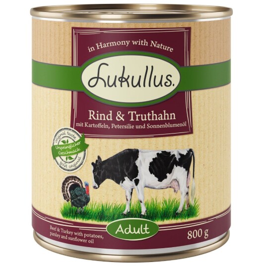 Lukullus Storfekjøtt & Kalkun Med Poteter Persille Og Solsikkeolje (Kornfritt) 6 X 800 G