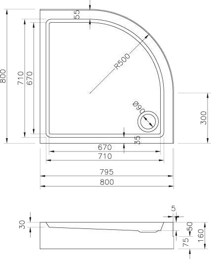 Dusjkar Ravak Ronda Basic Kvart Runde I Hjørnet 80 X 80 Cm (Gpx2240131)