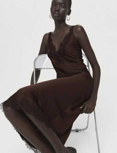 Mango Satin Camisole Dress   Brown   M
