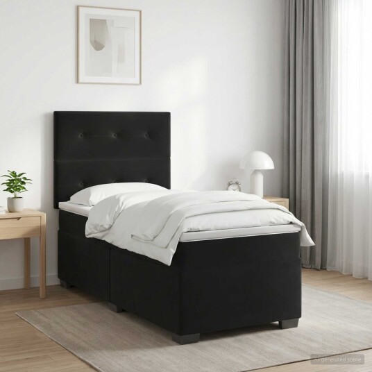 vidaXL Kontinentalseng med madrass Svart 90 x 200 cm Fløyel