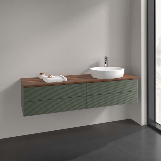 Villeroy & Boch Antao Servantskap med 4 skuffer 160x50x36 cm m/lys Grønn Matt/Valnøtt