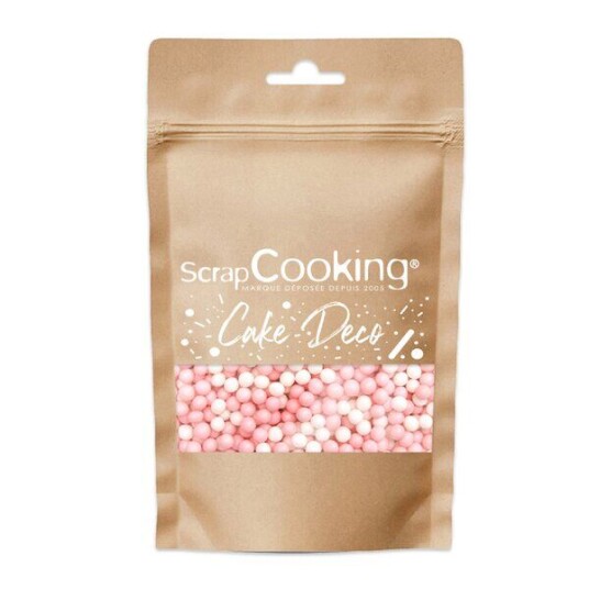 ScrapCooking   Kakestrø små kuler 55 g rosa/hvit