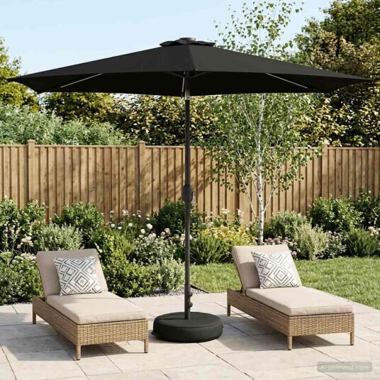 vidaXL Hageparasol med LED lamper og fot 300 x 300 cm Polyester Svart