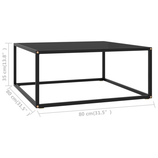 vidaXL Salongbord svart med svart glass 80x80x35 cm