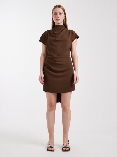 Topshop Olivia Scarf Neck Mini Dress Brun 42 Topshop Olivia Scarf Neck Mini Dress Brun 42