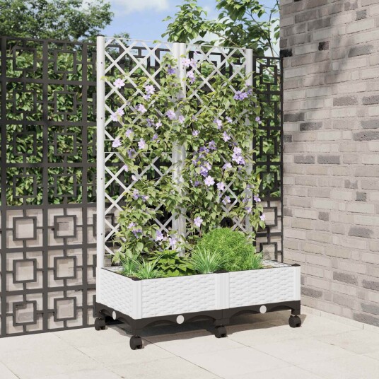 vidaXL Hageplanter med espalier og hjul Hvit 80 x 40 x 131,5 cm PP