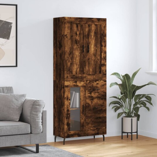 vidaXL Highboard røkt eik 69,5x34x180 cm konstruert tre 8720845493806