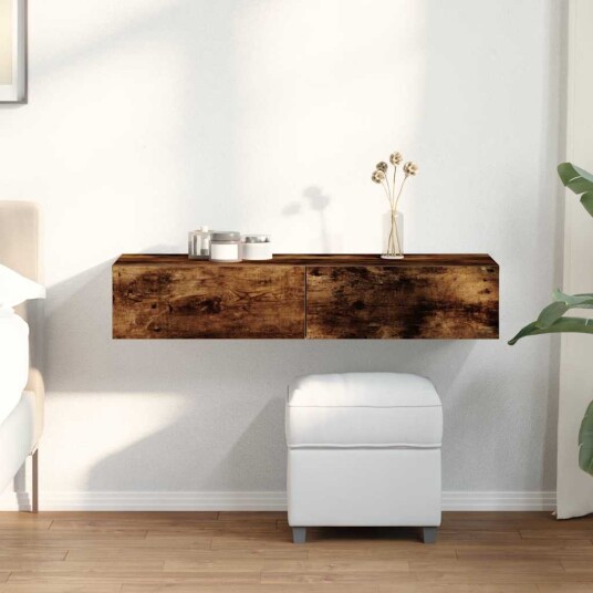  Vegghylle med skuffer røkt eik 100x36x19 cm konstruert tre 8721158650214
