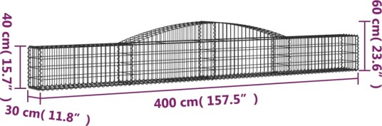 vidaXL Gabionkurv buet 400x30x40/60 cm galvanisert jern