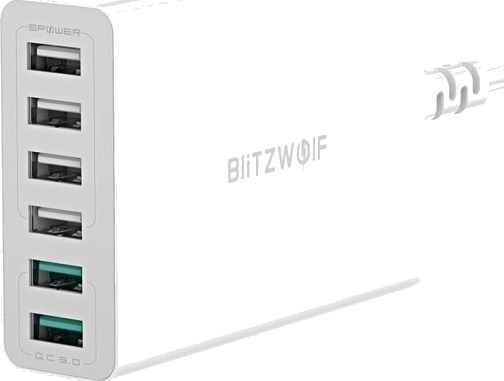 Blitzwolf BW-S15 6-Port USB AC Lader Hvit 60W med Quick Charge Blitzwolf BW-S15 6-Port USB AC Lader Hvit 60W med Quick Charge