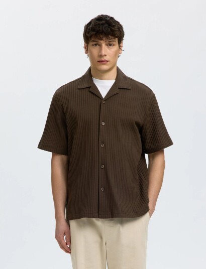 Selected Slmrelaxsimon Ribbed Ss Overshirt - Brown - XL