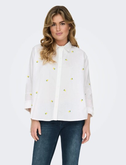 ONLY Onlnew Lina Grace Ls Emb Shirt Noos Wvn   White   S