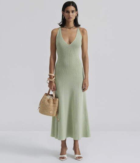 Malina Nyra V-Neck Knitted Midi Dress - Green - XL Malina Nyra V-Neck Knitted Midi Dress - Green - XL