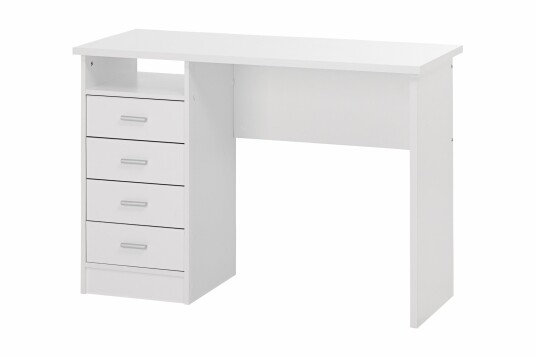 Skrivebord Praxia 110 cm med Oppbevaring Skuffer + Hyller Ekstra Hvit