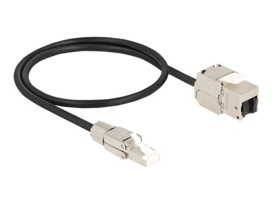 Delock Nettverksforlengelseskabel Rj-45 Hunn Til Rj-45 Hann 50 Cm S/Ftp Cat 6A Halogenfri Svart/Sølv