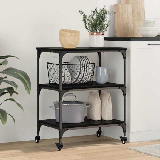 vidaXL Kjøkkenvogn Svart Eik 60 x 41 x 76 cm Konstruert tre
