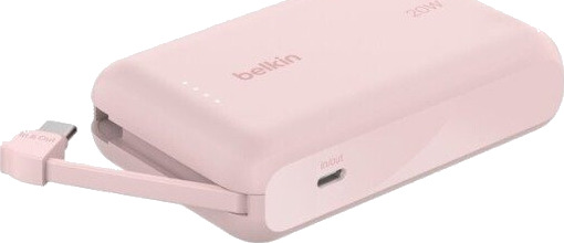 Belkin 10000 mAh Rosa Powerbank med Integrert Kabel og 20W Hurtigladning