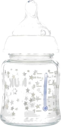 Nuk Glass Smokkeflaske Med Temperaturindikator 0-6 Mnd 120ml Klar Nuk Glass Smokkeflaske Med Temperaturindikator 0-6 Mnd 120ml Klar