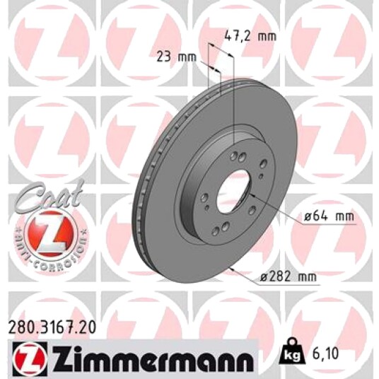 Bremseskive ZIMMERMANN 280.3167.20