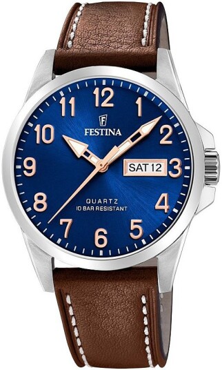 Festina Herreklokke F20358 B Blå/Lær Ø41 mm