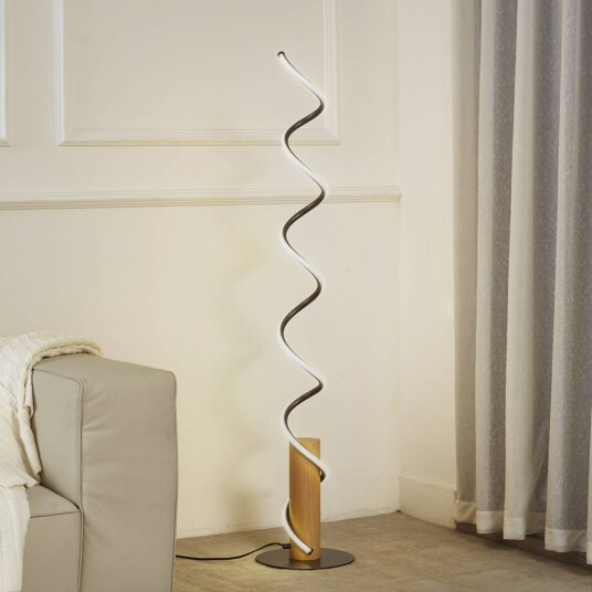 Lindby LED-gulvlampe Spiraali grå tre høyde 133 cm