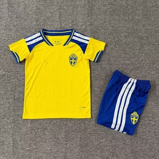 Sverige Landslag Barn Fotballdrakt Blå Gul Shorts 2024