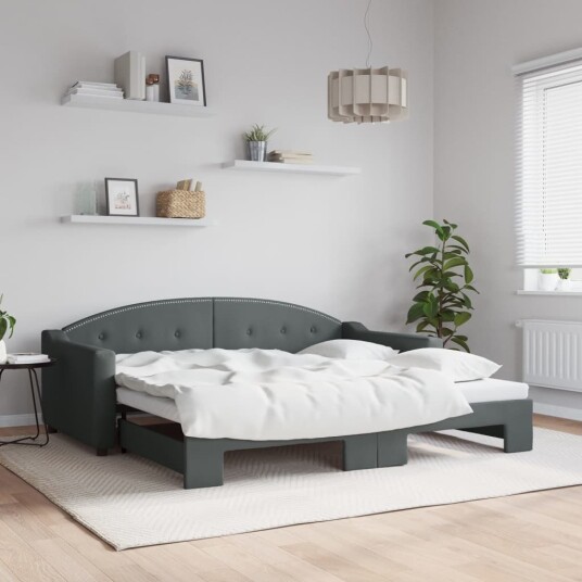  Uttrekkbar dagseng mørkegrå 90x190 cm stoff