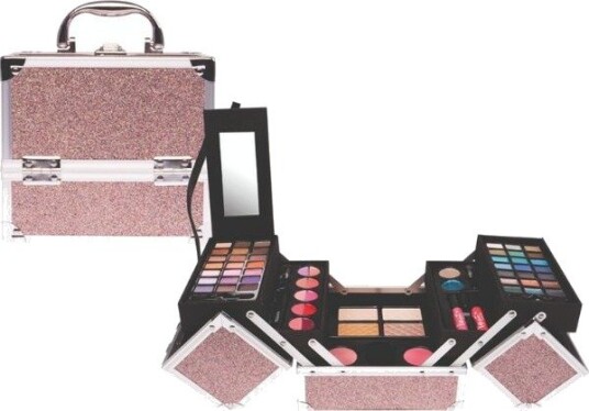 Casuelle Makeup Utbrettbar Sminkekoffert Rosa Glitter