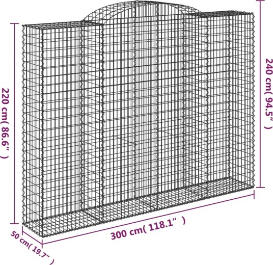 vidaXL Gabionkurv buet 300x50x220/240 cm galvanisert jern