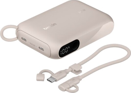 Belkin 10 000 mAh Powerbank med Skjerm og USB-C - Sand Belkin 10 000 mAh Powerbank med Skjerm og USB-C - Sand