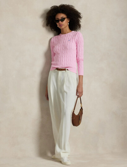Polo Ralph Lauren Cable-Knit Cotton Crewneck Sweater - Pink - XL