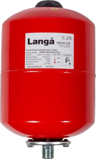 Langå trykkekspansjonstank 8L, Ø200x355 mm, oppvarming