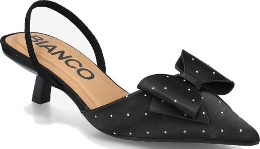 Bianco Biakristin Kitten Heel Bow Slingback Rhinestone Satin BLACK RHINESTONE 36