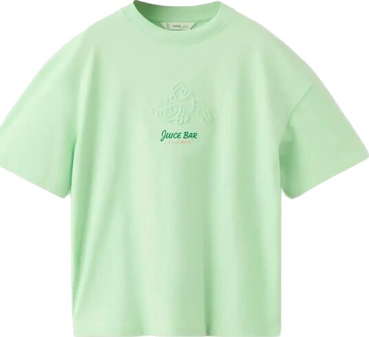 Mango Printed Cotton Blend T Shirt   Green   7 8