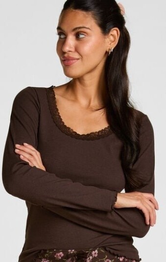 Hunkemöller Jersey Topp med Blonder Brun