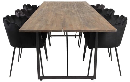 Venture Design Padang & Limhamn spisegruppe Natur/svart 6 st stoler & bord 250 x 100 cm