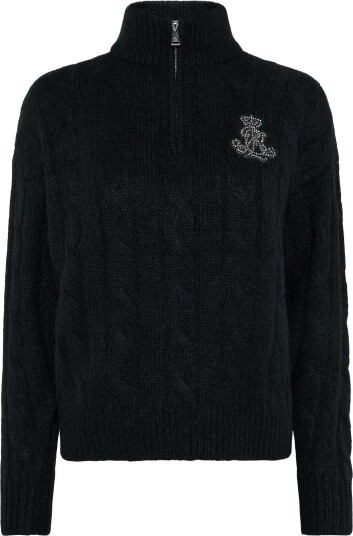 Lauren Ralph Lauren Cable Funnelneck Quarter Zip Sweater BLACK XS