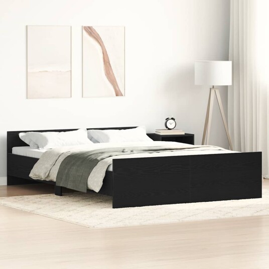 Sengeramme uten madrass svart eik 135x190 cm konstruert tre Sengeramme uten madrass svart eik 135x190 cm konstruert tre