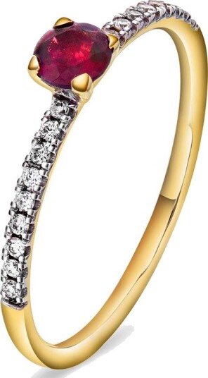 Pan Jewelry Diamantring i 585 gult gull 0,10ct med rhodolitt