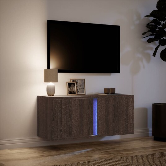 Vegghengt TV-benk med LED brun eik 80x31x35 cm 852263 Vegghengt TV-benk med LED brun eik 80x31x35 cm 852263