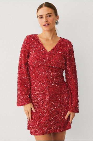Vila   Plajettkjole viBarina Wide Sleeve Glitter Dress   Rød