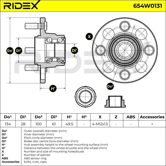 RIDEX 654W0131 Hjullager