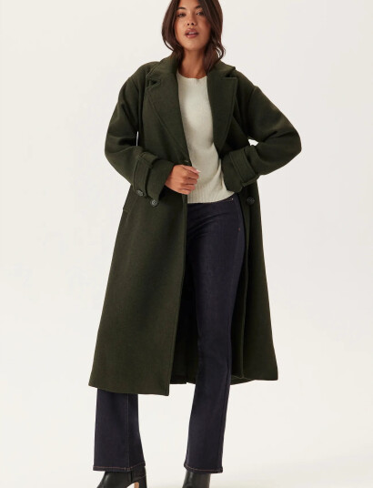 Bubbleroom Belted Wool Blen Coat Green M Bubbleroom Belted Wool Blen Coat Green M