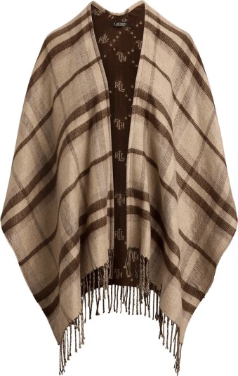 Lauren Ralph Lauren Plaid & Logo Jacquard Reversible Ruana Beige ONE SIZE Lauren Ralph Lauren Plaid & Logo Jacquard Reversible Ruana Beige ONE SIZE