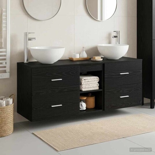 vidaXL Baderomsskapsett 3 stk. Svart eik 49,5 x 35 x 63 cm vidaXL Baderomsskapsett 3 stk. Svart eik 49,5 x 35 x 63 cm